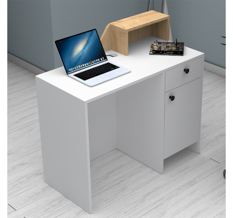 Γραφείο υποδοχής - reception Merlin Megapap χρώμα λευκό - φυσικό οξιάς 110x50x101,8εκ.