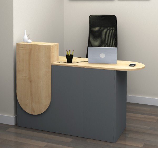 Γραφείο υποδοχής - reception Rezio Megapap χρώμα ανθρακί - φυσικό οξιάς 140x50x101,8εκ.