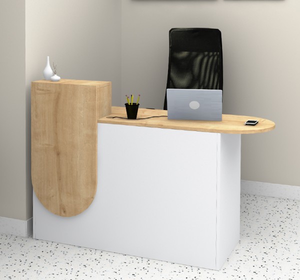 Γραφείο υποδοχής - reception Rezio Megapap χρώμα λευκό - φυσικό οξιάς 140x50x101,8εκ.