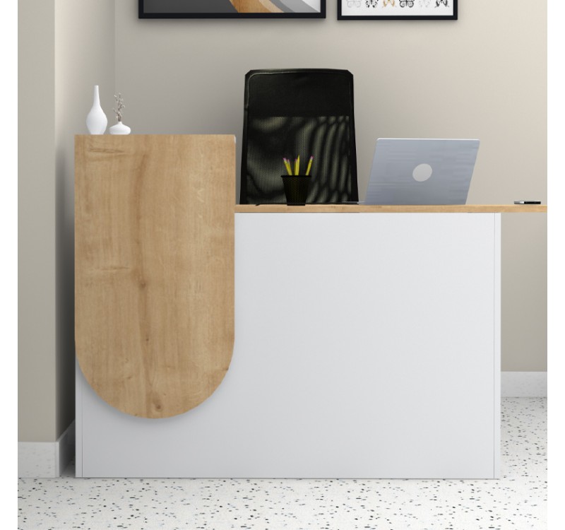 Γραφείο υποδοχής - reception Rezio Megapap χρώμα λευκό - φυσικό οξιάς 140x50x101,8εκ.