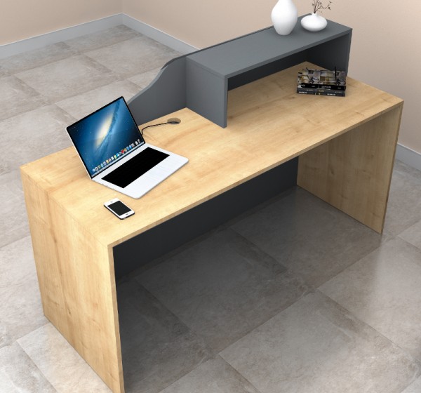 Γραφείο υποδοχής - reception Lione Megapap χρώμα φυσικό οξιάς - ανθρακί 160x60x100εκ.