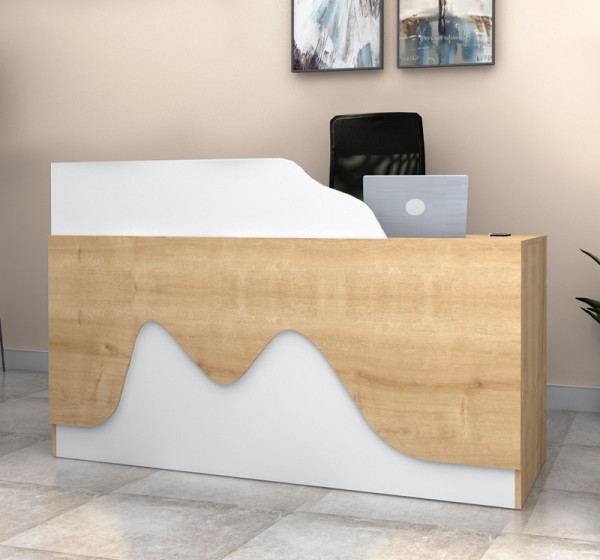 Γραφείο υποδοχής - reception Lione Megapap χρώμα φυσικό οξιάς - λευκό 160x60x100εκ.