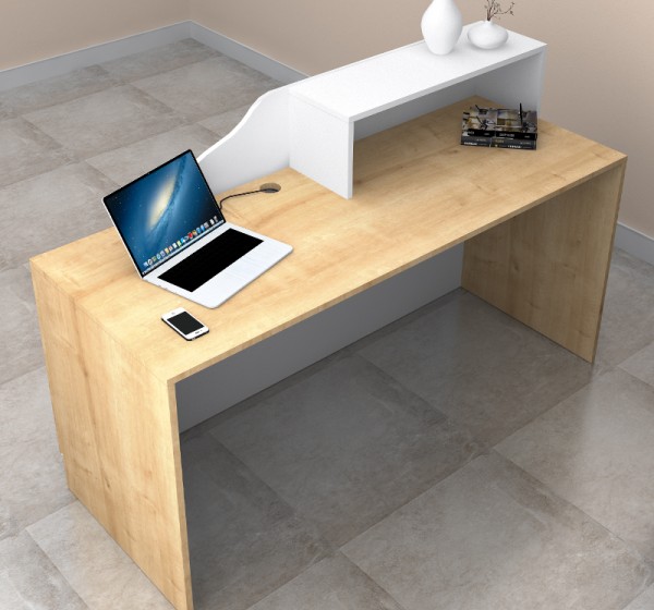 Γραφείο υποδοχής - reception Lione Megapap χρώμα φυσικό οξιάς - λευκό 160x60x100εκ.