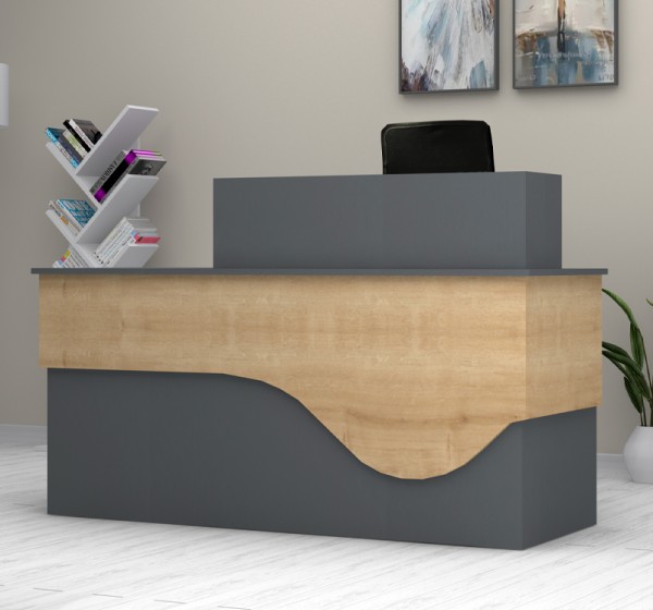 Γραφείο υποδοχής - reception Dustin Megapap χρώμα ανθρακί - φυσικό οξιάς 160x60x101,8εκ.