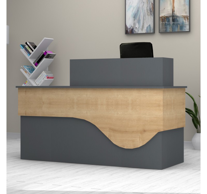 Γραφείο υποδοχής - reception Dustin Megapap χρώμα ανθρακί - φυσικό οξιάς 160x60x101,8εκ.