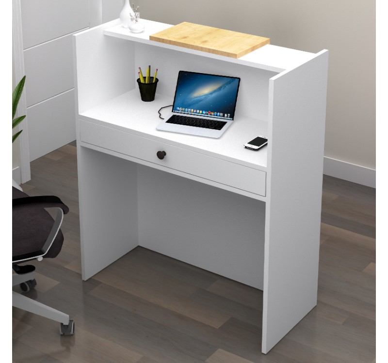 Γραφείο υποδοχής - reception Mezzo Megapap χρώμα λευκό - φυσικό οξιάς 90x40x110εκ.