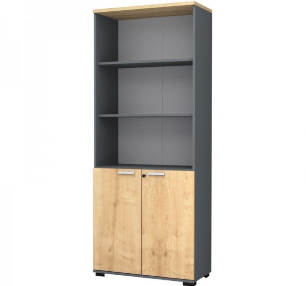 Βιβλιοθήκη γραφείου με κλειδαριά επαγγελματική Venturo Megapap χρώμα ανθρακί - φυσικό οξιάς 80x40x200εκ.