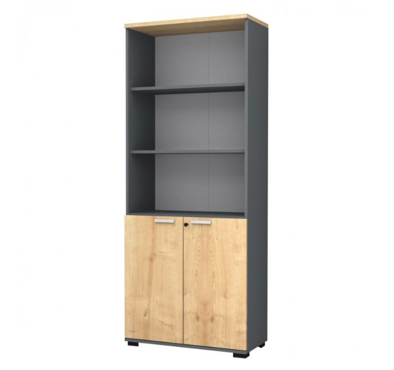 Βιβλιοθήκη γραφείου με κλειδαριά επαγγελματική Venturo Megapap χρώμα ανθρακί - φυσικό οξιάς 80x40x200εκ.