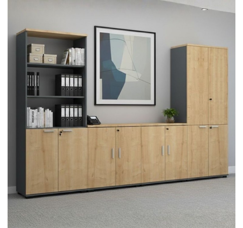 Βιβλιοθήκη γραφείου με κλειδαριά επαγγελματική Venturo Megapap χρώμα ανθρακί - φυσικό οξιάς 80x40x200εκ.