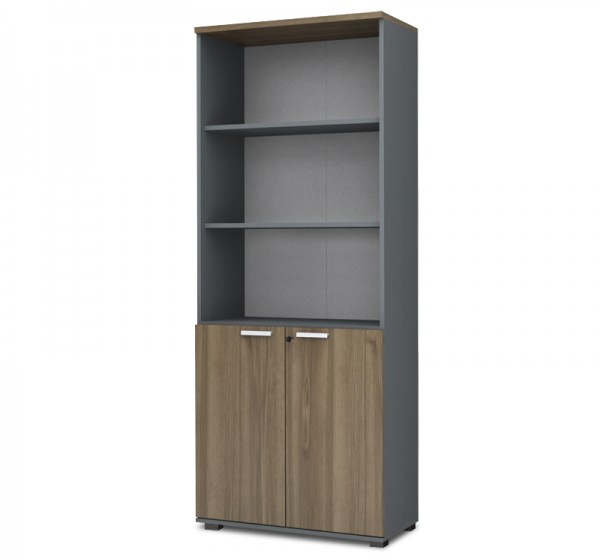 Βιβλιοθήκη γραφείου με κλειδαριά επαγγελματική Venturo Megapap χρώμα ανθρακί - καρυδί 80x40x200εκ.
