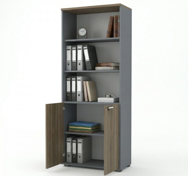 Βιβλιοθήκη γραφείου με κλειδαριά επαγγελματική Venturo Megapap χρώμα ανθρακί - καρυδί 80x40x200εκ.
