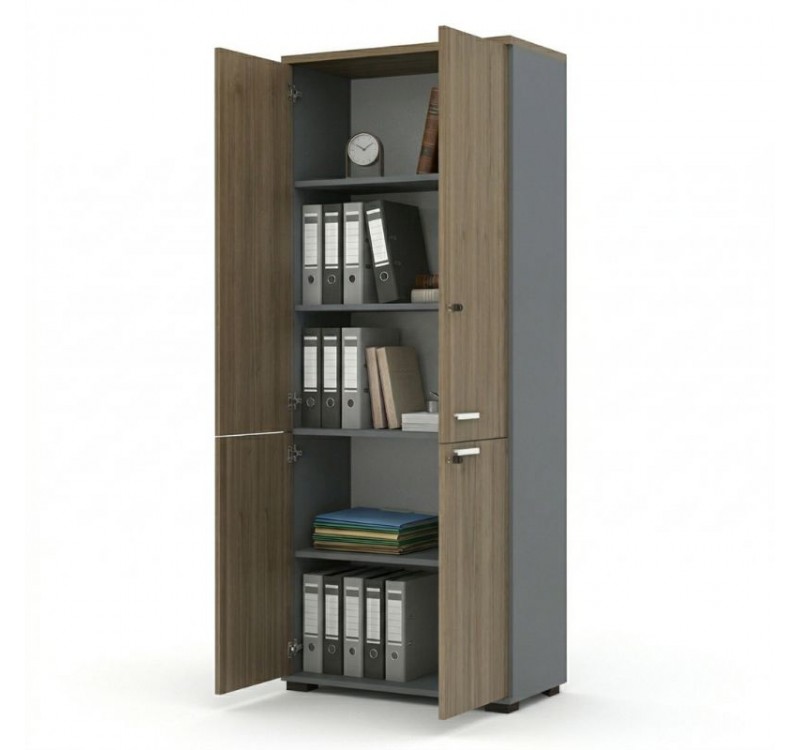 Ντουλάπα γραφείου με κλειδαριά επαγγελματική Venturo Megapap χρώμα ανθρακί - καρυδί 80x40x200εκ.