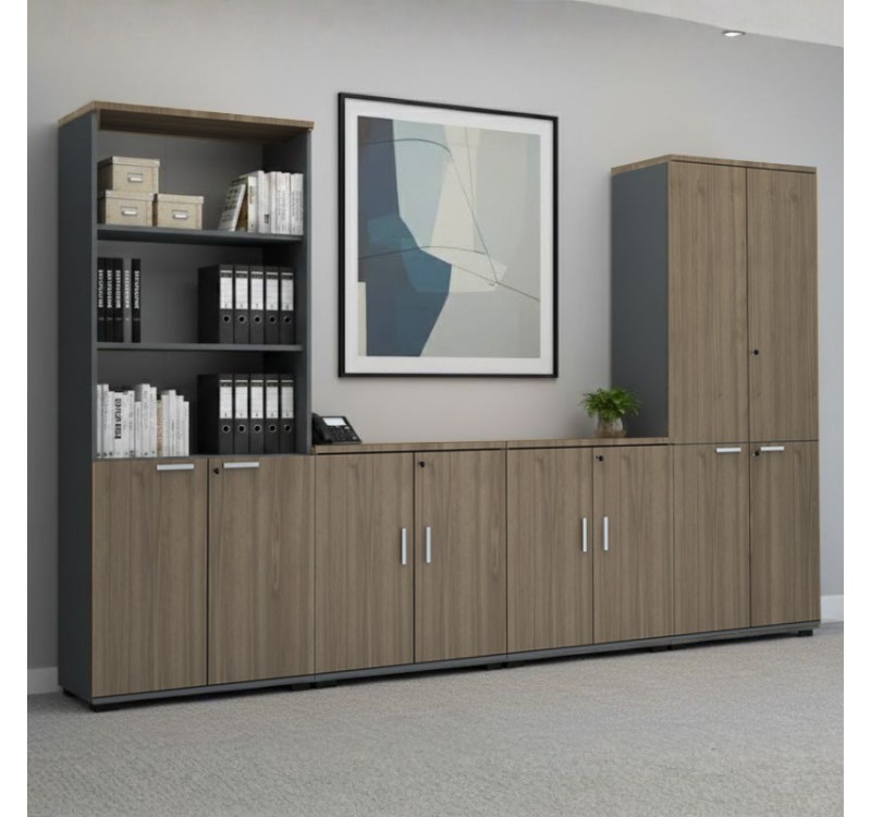 Ντουλάπα γραφείου με κλειδαριά επαγγελματική Venturo Megapap χρώμα ανθρακί - καρυδί 80x40x200εκ.