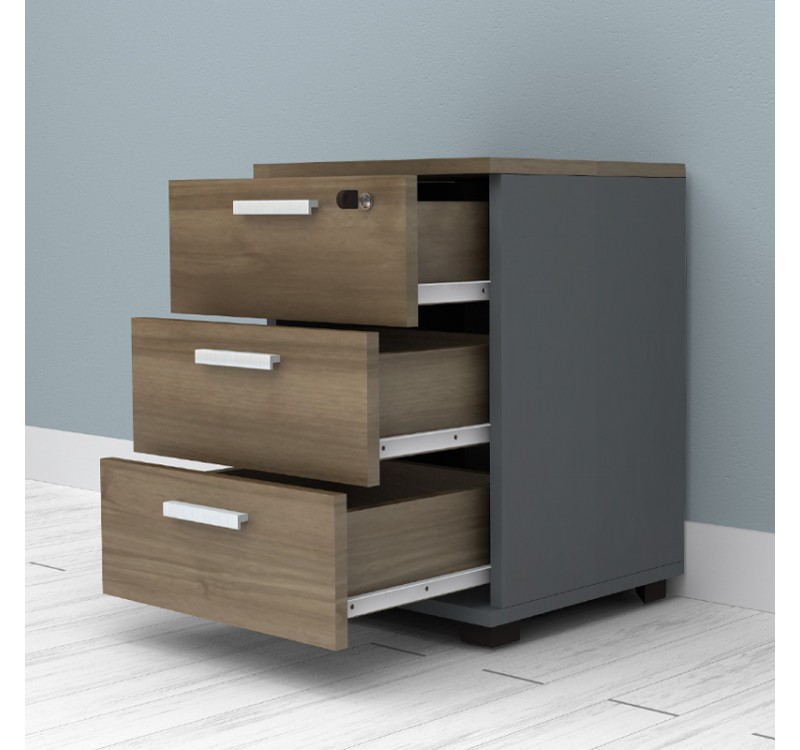 Συρταριέρα γραφείου με κλειδαριά επαγγελματική Venturo Megapap χρώμα ανθρακί - καρυδί 39x40x57εκ.