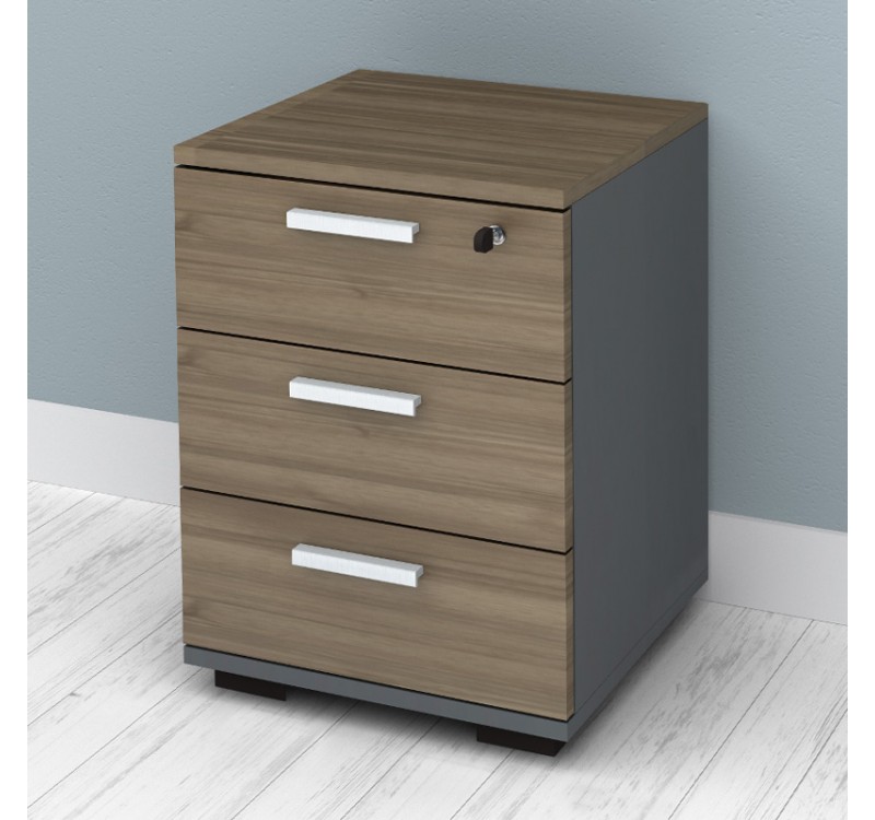 Συρταριέρα γραφείου με κλειδαριά επαγγελματική Venturo Megapap χρώμα ανθρακί - καρυδί 39x40x57εκ.