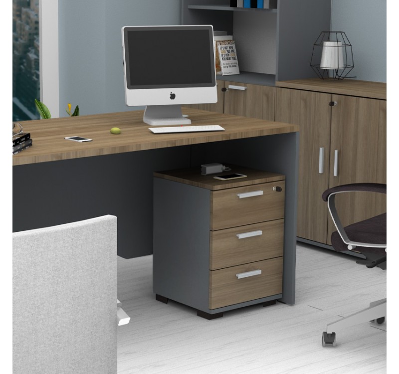 Συρταριέρα γραφείου με κλειδαριά επαγγελματική Venturo Megapap χρώμα ανθρακί - καρυδί 39x40x57εκ.