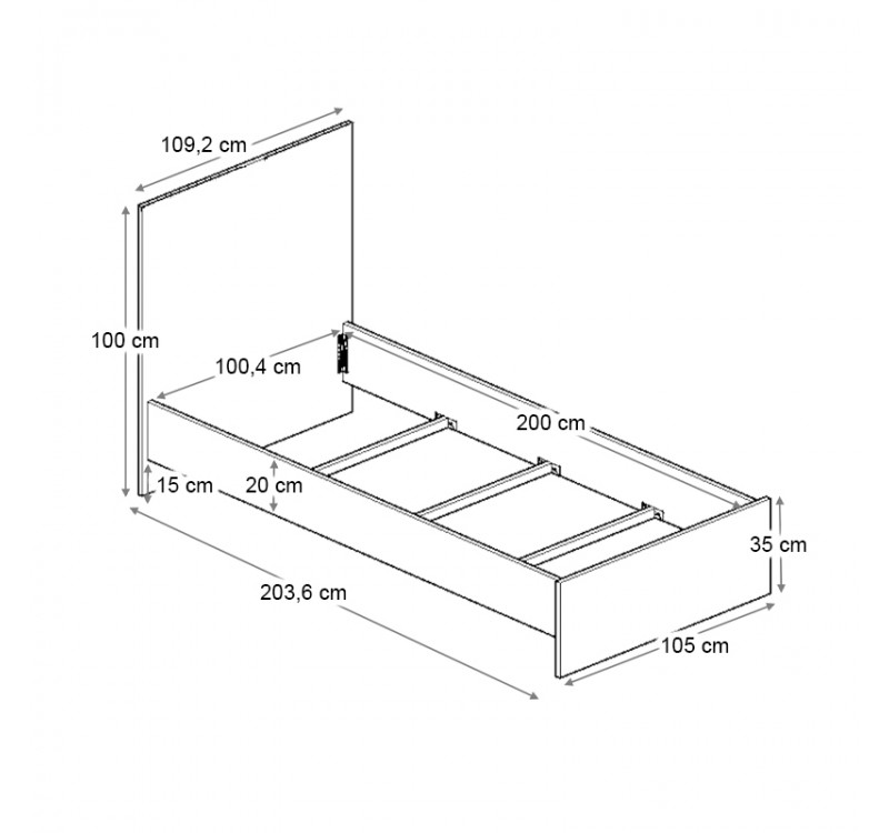 Κρεβάτι Troy Megapap χρώμα καρυδί 100x200εκ.