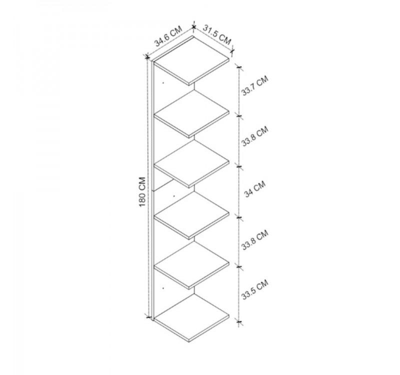 Βιβλιοθήκη - Ραφιέρα τοίχου Silver Megapap χρώμα λευκό 34,6x31,5x180εκ.