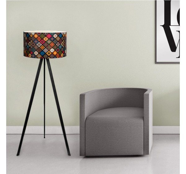 Φωτιστικό δαπέδου Rosling Megapap Mdf/ύφασμα Pvc χρώμα μαύρο/πολύχρωμο 38x21x140εκ.