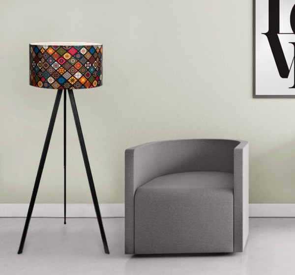 Φωτιστικό δαπέδου Rosling Megapap Mdf/ύφασμα Pvc χρώμα μαύρο/πολύχρωμο 38x21x140εκ.