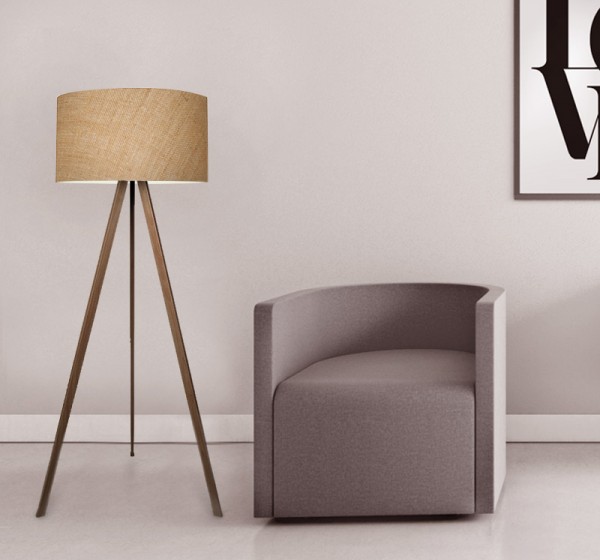 Φωτιστικό δαπέδου Rosling Megapap Mdf/ύφασμα Pvc χρώμα καρυδί/φυσικό 38x38x140εκ.