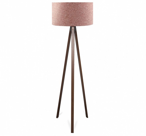 Φωτιστικό δαπέδου Rosling Megapap Mdf/ύφασμα Pvc χρώμα καρυδί - dusty rose 38x38x140εκ.