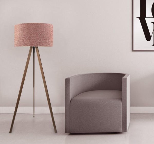 Φωτιστικό δαπέδου Rosling Megapap Mdf/ύφασμα Pvc χρώμα καρυδί - dusty rose 38x38x140εκ.