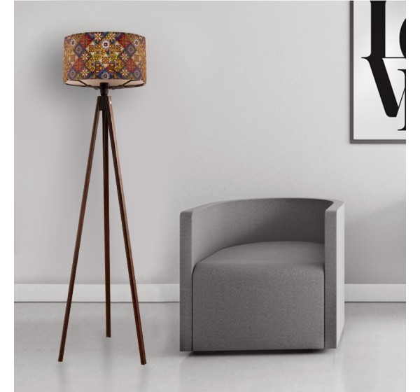 Φωτιστικό δαπέδου Rosling Megapap Mdf/ύφασμα Pvc χρώμα καρυδί - πολύχρωμο 38x38x140εκ.