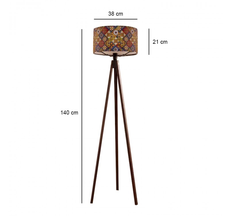 Φωτιστικό δαπέδου Rosling Megapap Mdf/ύφασμα Pvc χρώμα καρυδί - πολύχρωμο 38x38x140εκ.