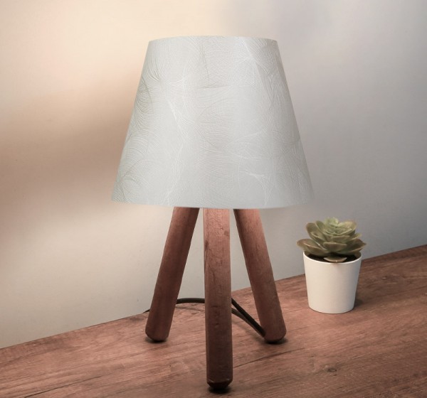 Φωτιστικό επιτραπέζιο Lander Megapap ύφασμα Pvc/ξύλο χρώμα λευκό/καφέ 22x14x32εκ.