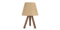 Φωτιστικό επιτραπέζιο Lander Megapap E27 ύφασμα Pvc - ξύλο χρώμα μπεζ - καφέ 22x17x33εκ.