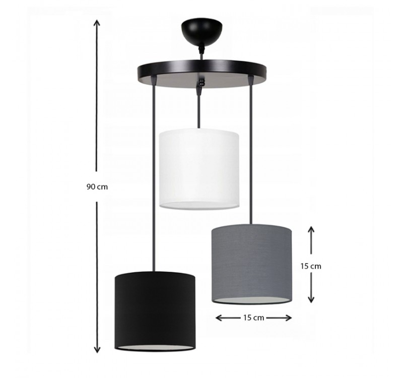 Φωτιστικό οροφής Rosie Megapap υφασμάτινο τρίφωτο χρώμα γκρι/μαύρο 15x15x90εκ.