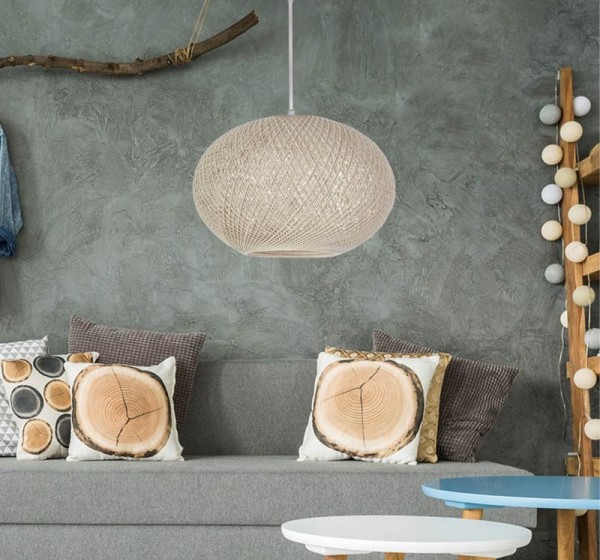 Φωτιστικό οροφής Gibson Megapap από σχοινί μονόφωτο χρώμα μπεζ 40x21x70εκ.