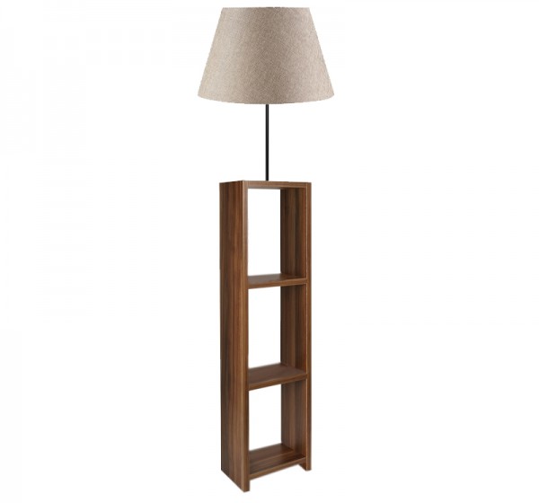 Φωτιστικό δαπέδου Launo Megapap υφασμάτινο Pvc/MDF χρώμα μπεζ/καρυδί 38x38x150εκ.