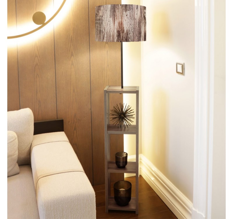 Φωτιστικό δαπέδου Launo Megapap υφασμάτινο Pvc/MDF χρώμα καφέ/καρυδί 38x38x150εκ.
