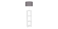 Φωτιστικό δαπέδου Launo Megapap υφασμάτινο Pvc/MDF χρώμα λευκό - γκρι 38x38x150εκ.