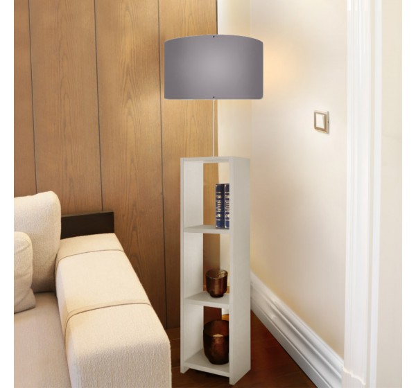 Φωτιστικό δαπέδου Launo Megapap υφασμάτινο Pvc/MDF χρώμα λευκό - γκρι 38x38x150εκ.