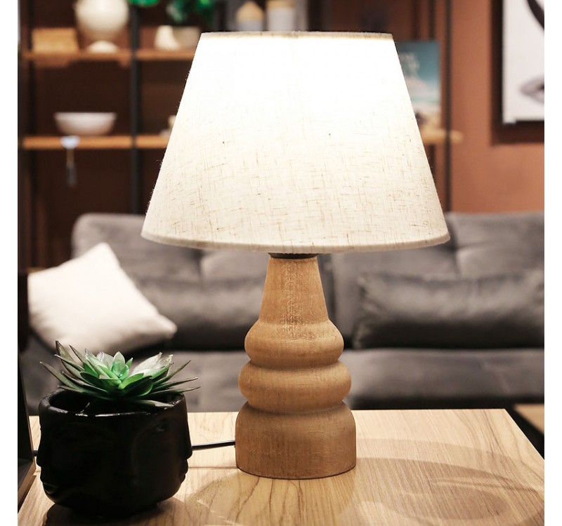 Φωτιστικό επιτραπέζιο Lary Megapap E27 υφασμάτινο - ξύλινο χρώμα κρεμ - καφέ Φ24x36εκ.