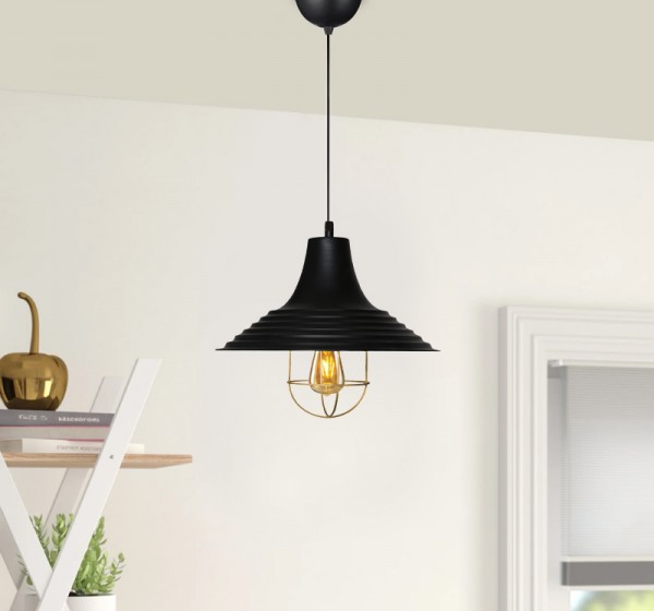 Φωτιστικό οροφής Retro Megapap E27 μεταλλικό μονόφωτο χρώμα μαύρο Φ30x70εκ.