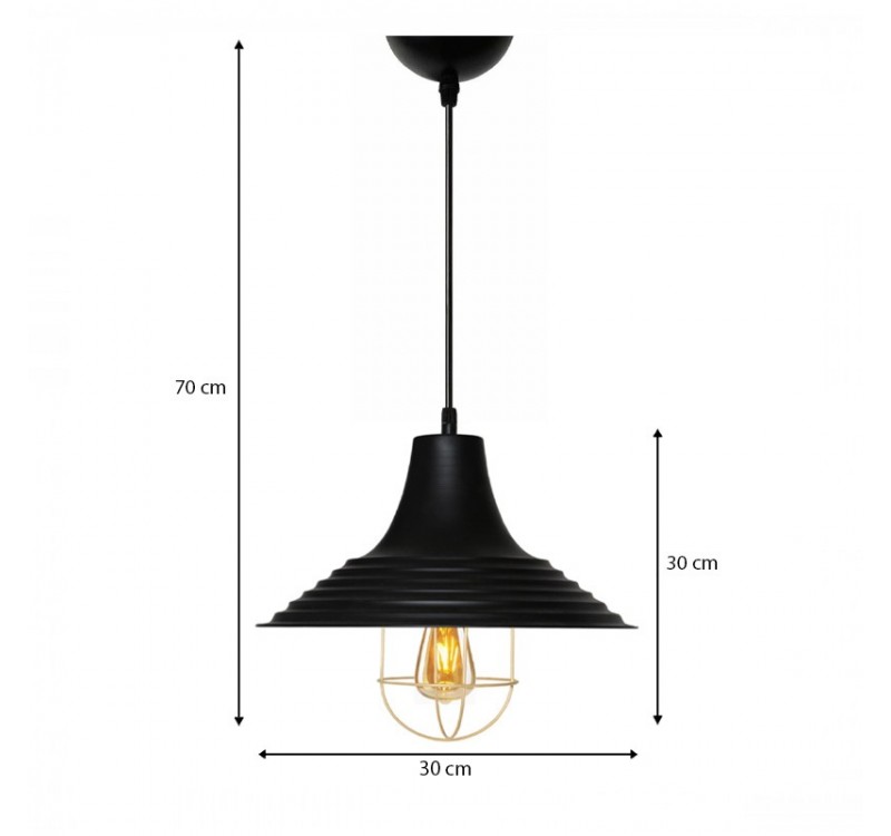 Φωτιστικό οροφής Retro Megapap E27 μεταλλικό μονόφωτο χρώμα μαύρο Φ30x70εκ.