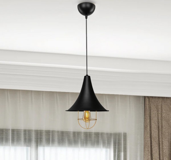 Φωτιστικό οροφής Retro Megapap E27 μεταλλικό μονόφωτο χρώμα μαύρο Φ24x70εκ.