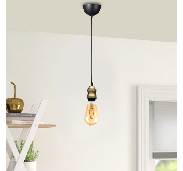 Φωτιστικό οροφής Rustic Megapap E27 μεταλλικό μονόφωτο χρώμα retro antique 100-120εκ.