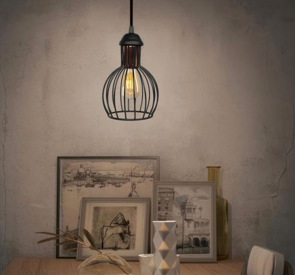 Φωτιστικό οροφής Manolia Megapap E27 μεταλλικό μονόφωτο χρώμα μαύρο Φ15x100εκ.