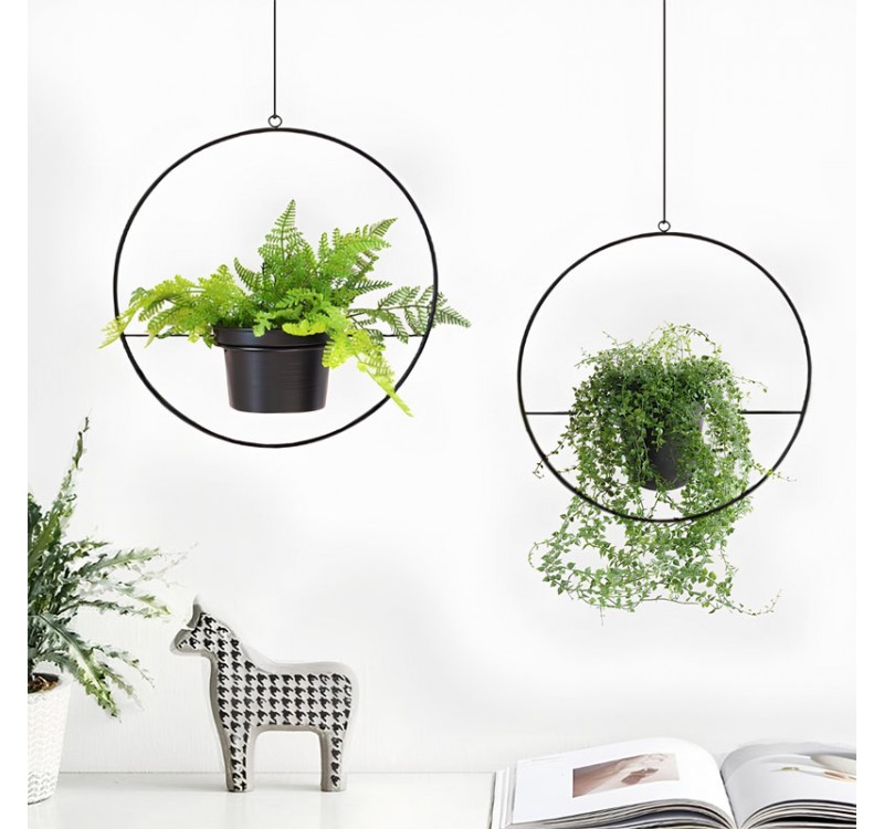 Βάση - ζαρντινιέρα κρεμαστή σετ 2τμχ μεταλλική για φυτά εσωτερικού και εξωτερικού χώρου χρώμα μαύρο Φ30εκ.