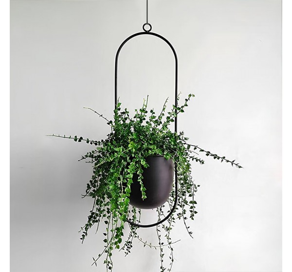Βάση - ζαρντινιέρα κρεμαστή μεταλλική για φυτά εσωτερικού και εξωτερικού χώρου χρώμα μαύρο Φ15εκ.
