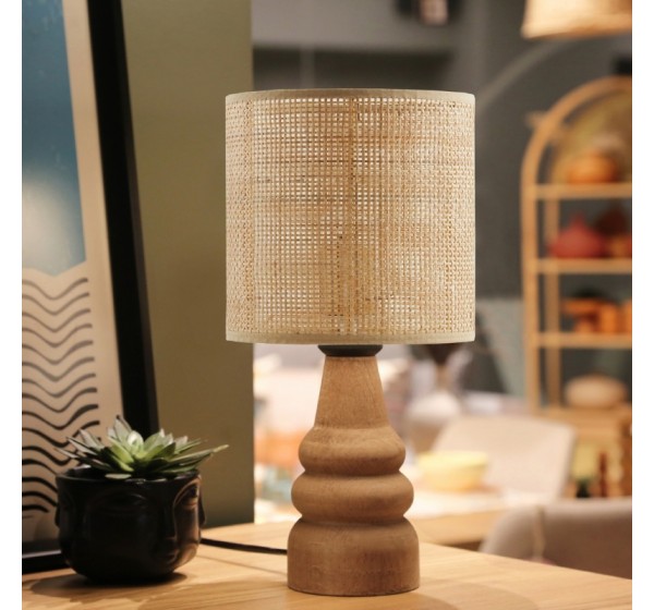 Φωτιστικό επιτραπέζιο Tino Megapap E14 pe rattan - ξύλο χρώμα φυσικό Ø15x32εκ.