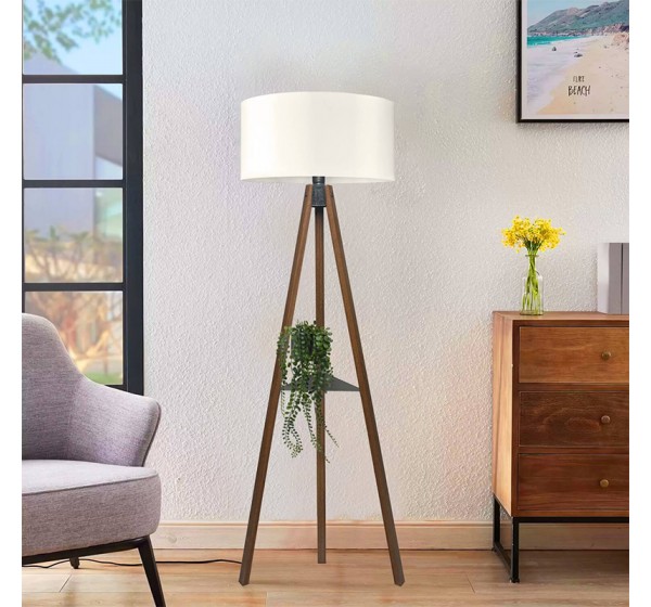 Φωτιστικό δαπέδου Thomas Megapap E27 Mdf/ύφασμα Pvc χρώμα καρυδί - κρεμ 38x38x135εκ.