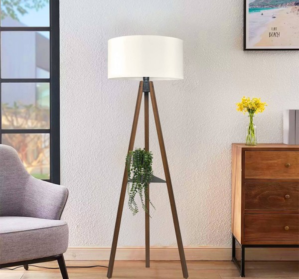 Φωτιστικό δαπέδου Thomas Megapap E27 Mdf/ύφασμα Pvc χρώμα καρυδί - κρεμ 38x38x135εκ.