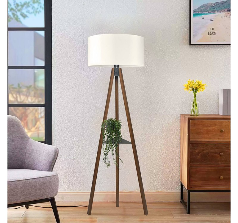 Φωτιστικό δαπέδου Thomas Megapap E27 Mdf/ύφασμα Pvc χρώμα καρυδί - κρεμ 38x38x135εκ.