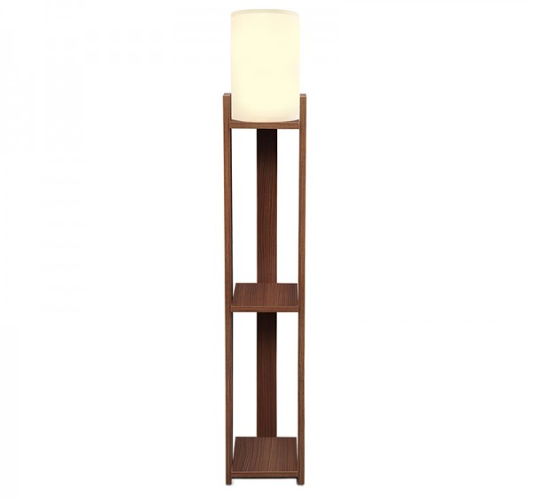 Φωτιστικό δαπέδου Verma I Megapap E27 Mdf/ύφασμα Pvc χρώμα καρυδί - κρεμ 18,5x18,5x142εκ.